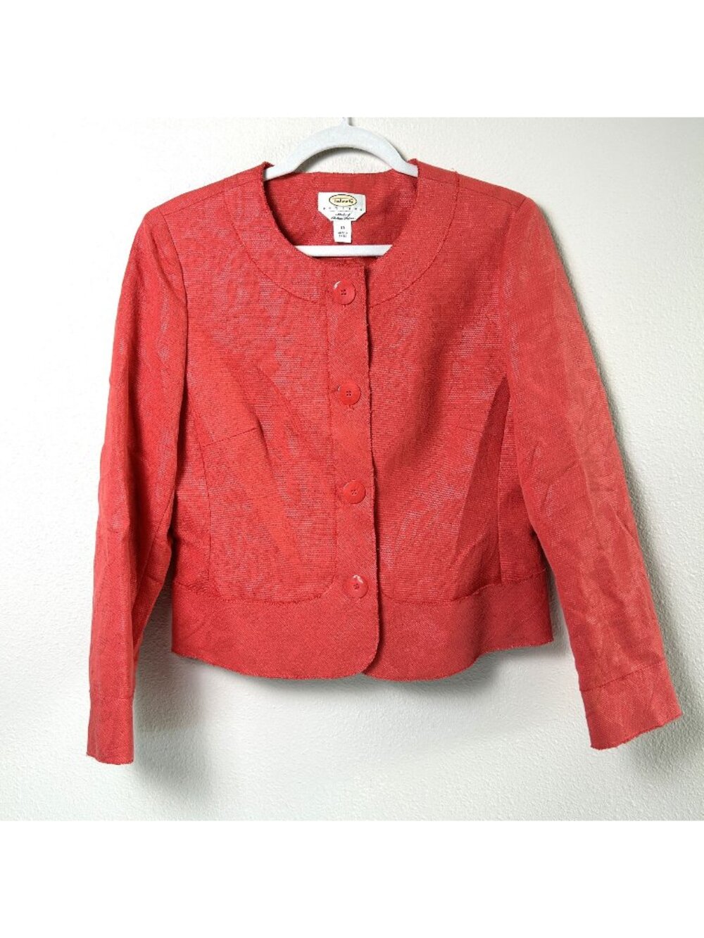 Talbots Jacket Womens Petite 10 10P Pink Salmon Floral Button Front Collarless